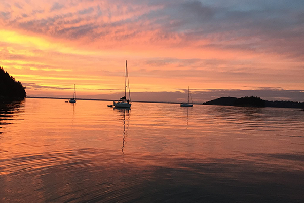 Sailboats at dusk