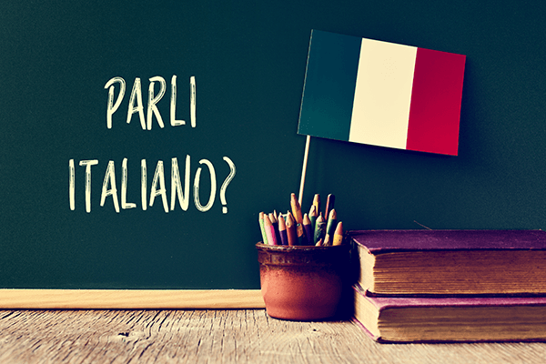 Italian words written on a chalkboard 
