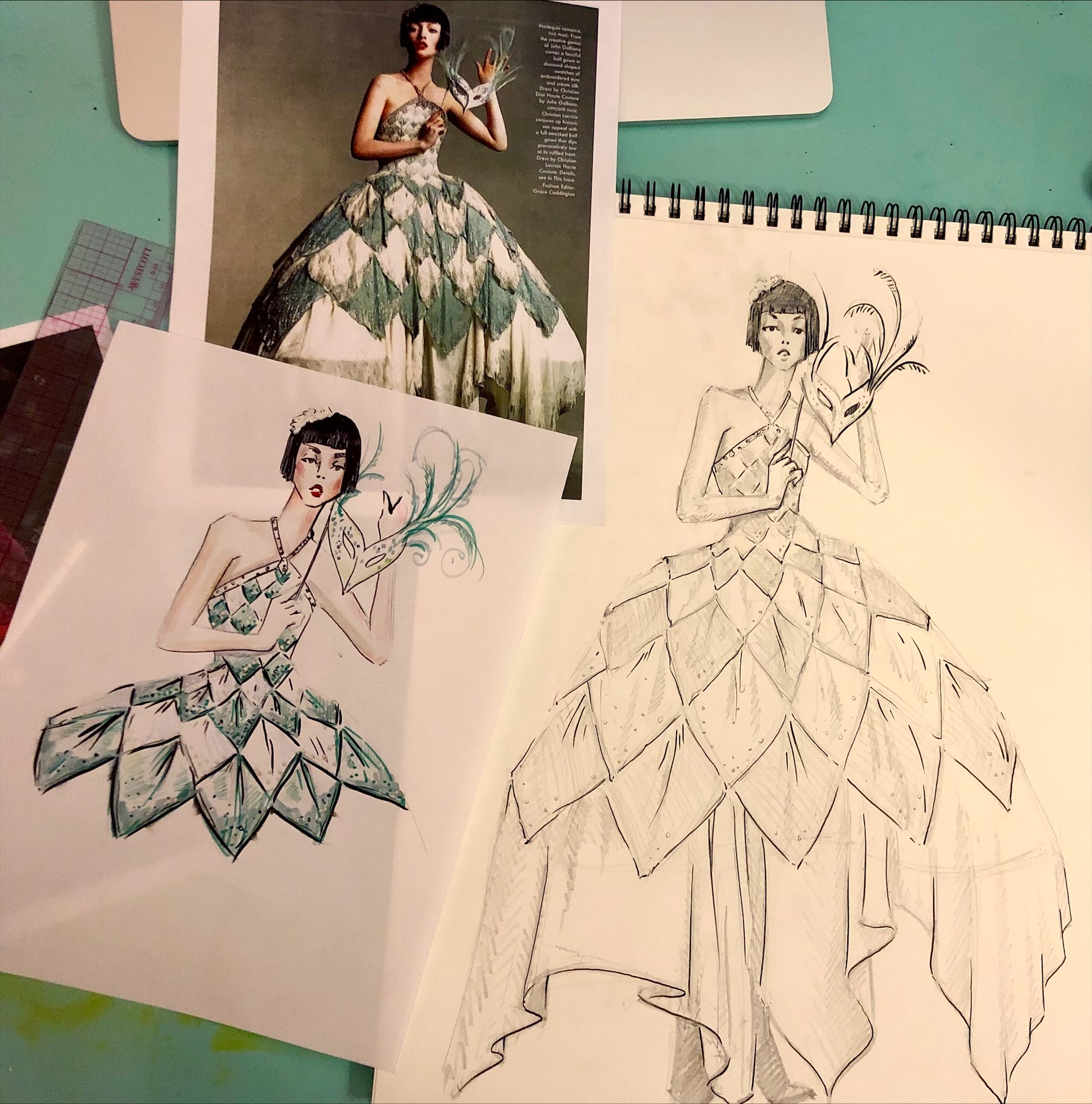 CalfLength Dress Coloring Page Elegant Housewife Fashion Sketch | MUSE AI