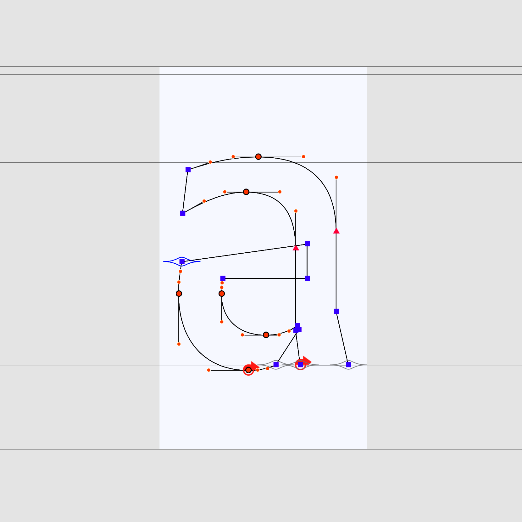 Lower case sans serif letter "a" under construction digitally. 