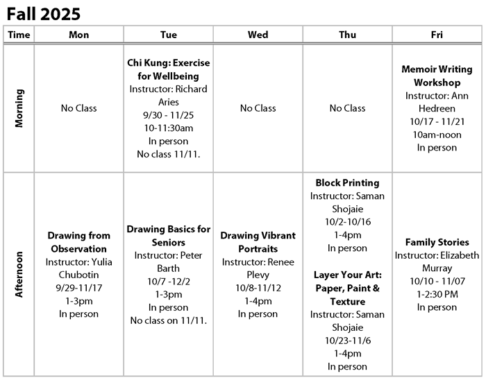 Broadway Hill Calendar Fall 2025