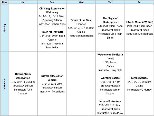 Broadway Hill Club calendar 