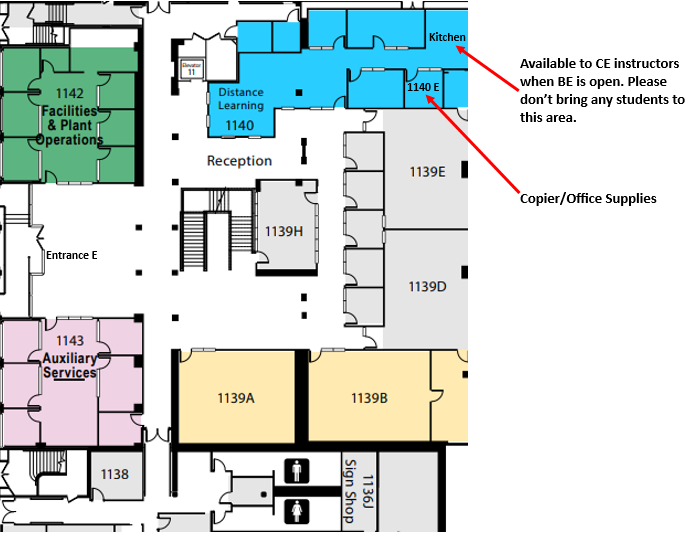 Map of Continuing Education at Central Kitchen and Office Locations in Broadway Edison Building